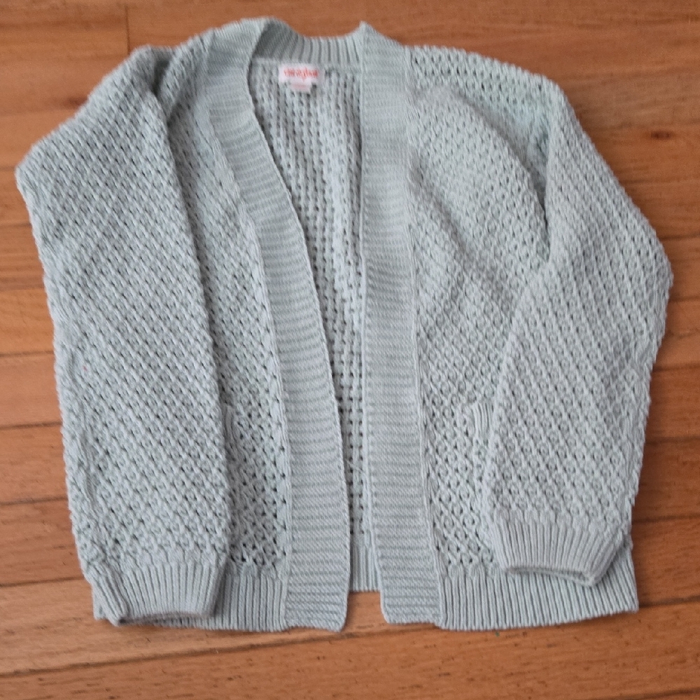 Kids Open-Front Mint Green Knit Cardigan Sweater Size 8